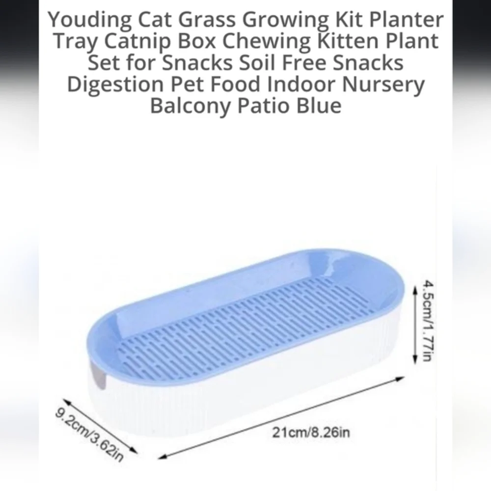 Organic Hydroponic Soil Free Cat Grass Box‎ Cat Nip Blue and White NWT